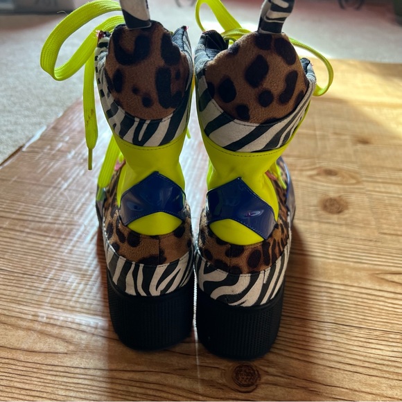 Combat boot in neon yellow, pink and leopard and zebra print EGO Commander boot - Picture 6 of 10